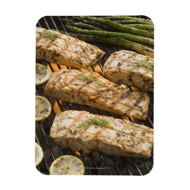 Magnet Flexible Poisson et asperges cuisine sur grill (Vertical)