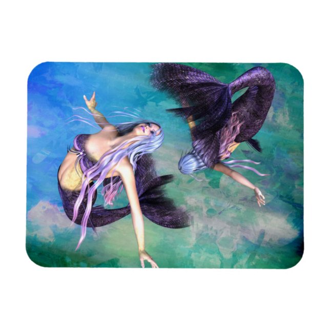 Magnet Flexible Poissons - Deux sirènes nageant en boucle (Horizontal)