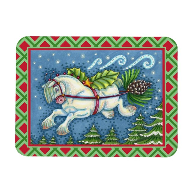 MAGNET FLEXIBLE PONY PULLING PINECONE SLEIGH DE NOËL VOLANT (Horizontal)
