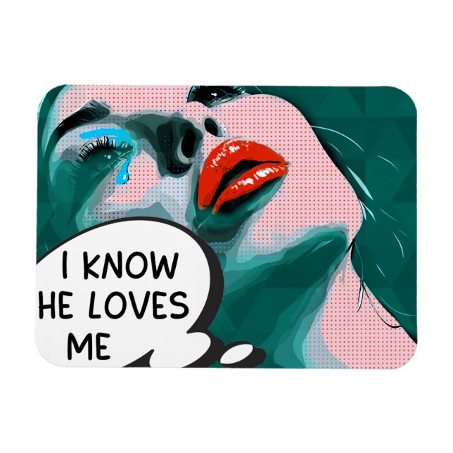 Magnet Flexible Pop Art Je sais qu'il m'aime Mixed Media (Horizontal)