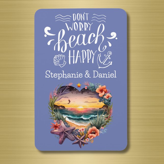Magnet Flexible Porte de croisière personnalisée Ne t'inquiète pas (Don't Worry Beach Happy | Cute cruise door magnet for couples)