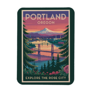 Magnet Flexible Portland Oregon Mont Hood Voyage Art Vintage