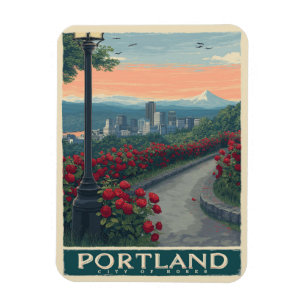 Magnet Flexible Portland Ville de Rose - Jardin Rose et Skyline