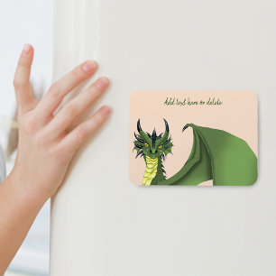 Magnet Flexible Portrait de dragon mignon vert Fantaisie pêche 