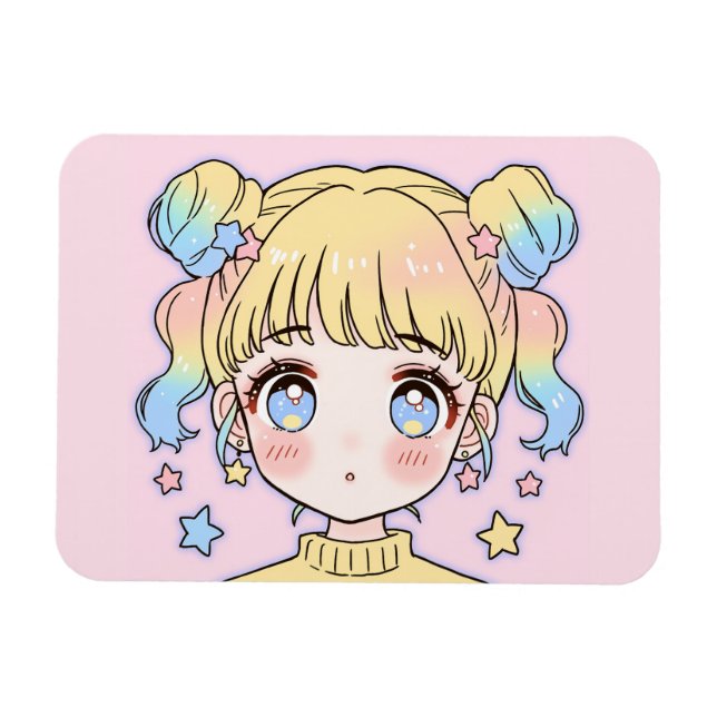 Magnet Flexible Portrait de fille étoile pastel Kawaii (Horizontal)