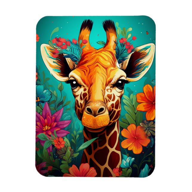 Magnet Flexible Portrait de la Giraffe florale-9319 (Vertical)