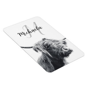 Magnet Flexible Portrait de vache Highland premier monogramme noir