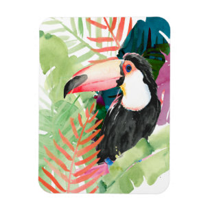 Magnet Flexible Portrait du Toucan avec Feuilles tropicaux