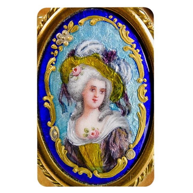 MAGNET FLEXIBLE PORTRAIT ÉLÉGANT ROCOCO LADY AVEC ROSES ROSES ROSE (Vertical)