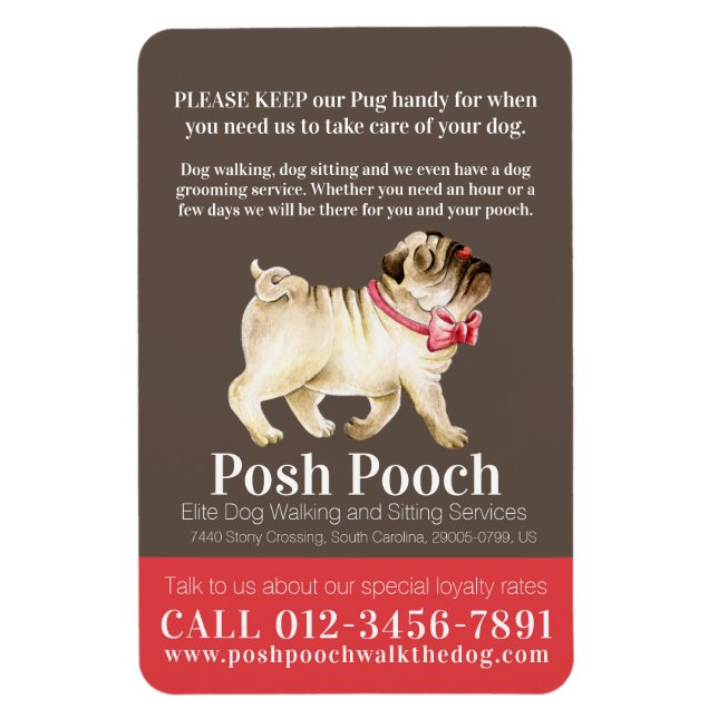 Magnet Flexible Posh pooch mignon carlin chien services de marche  (Vertical)