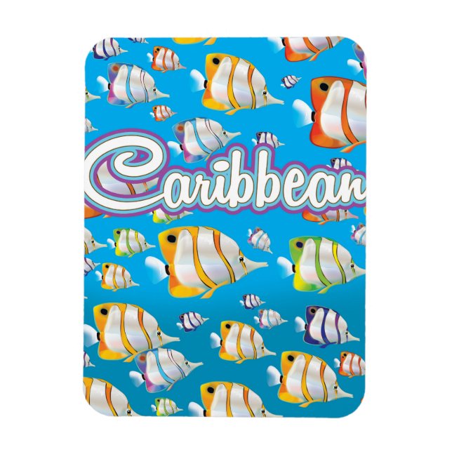 Magnet Flexible Poster de voyage de poisson tropical des Caraïbes. (Vertical)