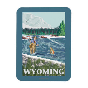 Magnet Flexible Poster de voyage Vintage FishermanWyoming