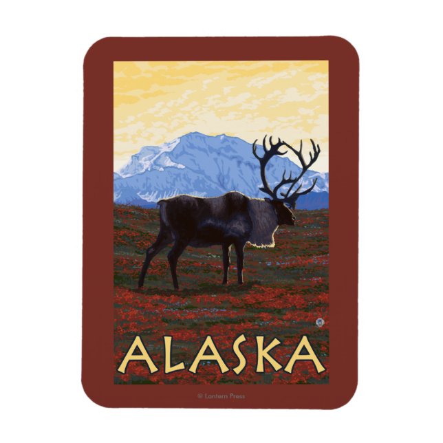 Magnet Flexible Poster Vintage voyage AlaskaCaribou (Vertical)