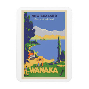 Magnet Flexible Poster Vintage voyage de Wanaka, Nouvelle-Zélande