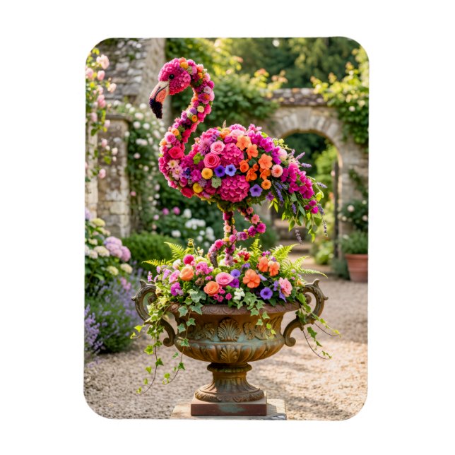 Magnet Flexible Pot de topiaire de flamant rose et fleurs tropical (Vertical)