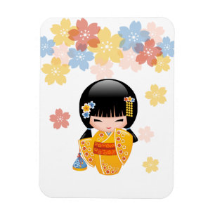 Magnet Flexible Poupée d'été Kokeshi - Kimono Jaune Geisha Girl