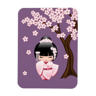 Magnet Flexible Poupée Kokeshi en kimono blanc - Jolie fille geish