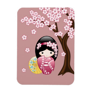 Magnet Flexible Poupée Kokeshi Printemps - Cute Geisha Japonais en
