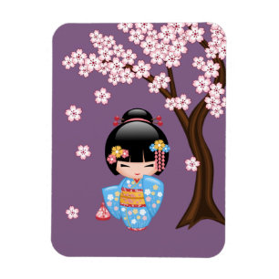 Magnet Flexible Poupée Maiko Kokeshi - Blue Kimono Geisha Girl