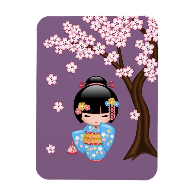 Magnet Flexible Poupée Maiko Kokeshi - Blue Kimono Geisha Girl (Vertical)
