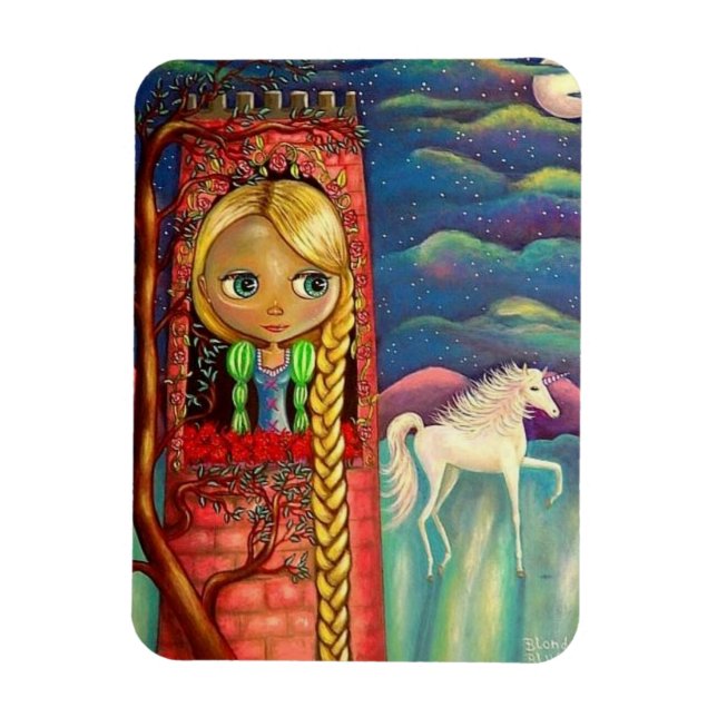 Magnet Flexible Poupée Rapunzel dans la tour rose Unicorn mignonne (Vertical)