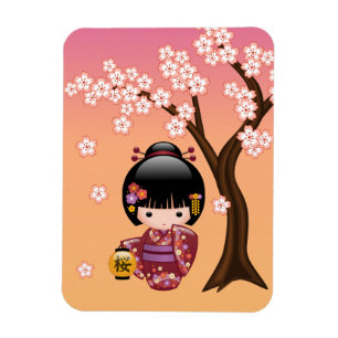 Magnet Flexible Poupée Sakura Kokeshi - Geisha Girl on Peach