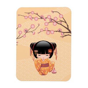 Magnet Flexible Poupée Ume Kokeshi - Japonaise Pêche Geisha Girl