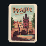 Magnet Flexible Prague République tchèque Travel Art Vintage<br><div class="desc">Design de voyage vectoriel rétro Prague. Prague,  capitale de la République tchèque,  est divisée par la rivière Vltava. Surnommée "la Ville des Cent Spires",  elle est connue pour son Carré de la Vieille Ville.</div>