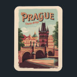 Magnet Flexible Prague République tchèque Travel Art Vintage<br><div class="desc">Design de voyage vectoriel rétro Prague. Prague,  capitale de la République tchèque,  est divisée par la rivière Vltava. Surnommée "la Ville des Cent Spires",  elle est connue pour son Carré de la Vieille Ville.</div>