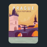 Magnet Flexible Prague République tchèque Travel Art Vintage<br><div class="desc">Design vectoriel rétro Prague. Surnommée "la Cité des Cent Spires",  elle est connue pour son Carré de la Vieille Ville,  au coeur de son centre historique,  aux bâtiments baroques colorés.</div>