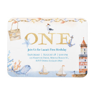 Magnet Flexible Premier anniversaire Boys Nautical Blue Lighthouse