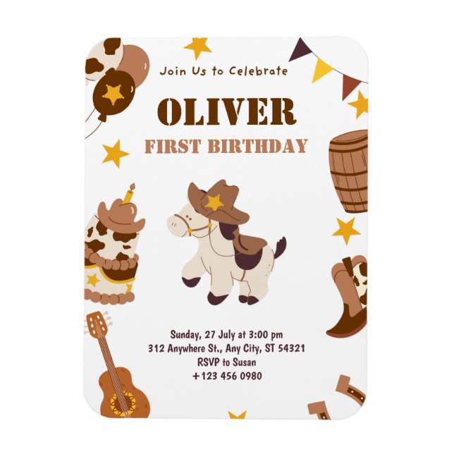 Magnet Flexible Premier anniversaire Rodeo Boy 1ère Invitations Fl (Vertical)