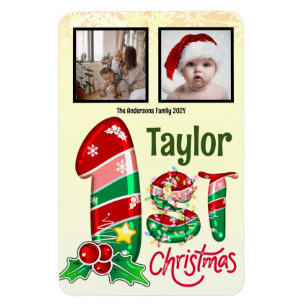 Magnet Flexible Premier bébé de Noël Deux photos Photo personnalis