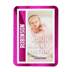 Magnet Flexible Première carte de baseball du bébé Mesh rose