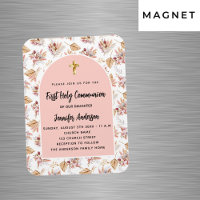 Première communion pampas fleurs rose invitation