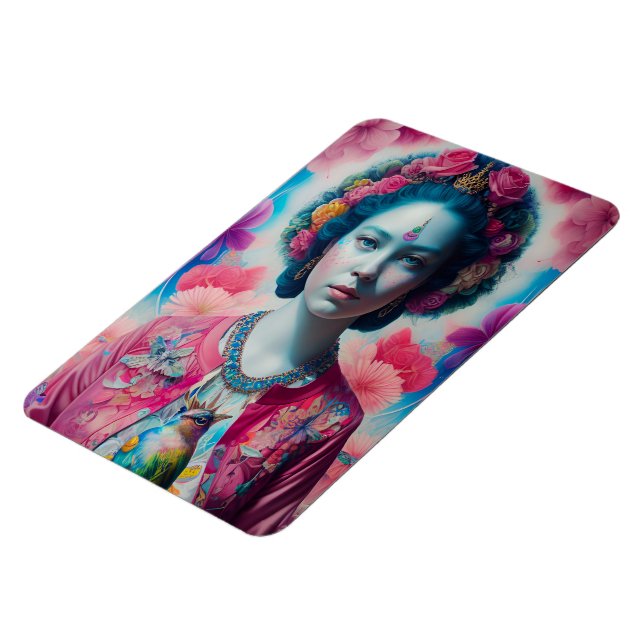 Magnet Flexible princesse aux fleurs bleues avec veste rose (Côté Gauche)