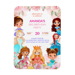 Magnet Flexible Princesse Fille Fête d'anniversaire 3e année Invit