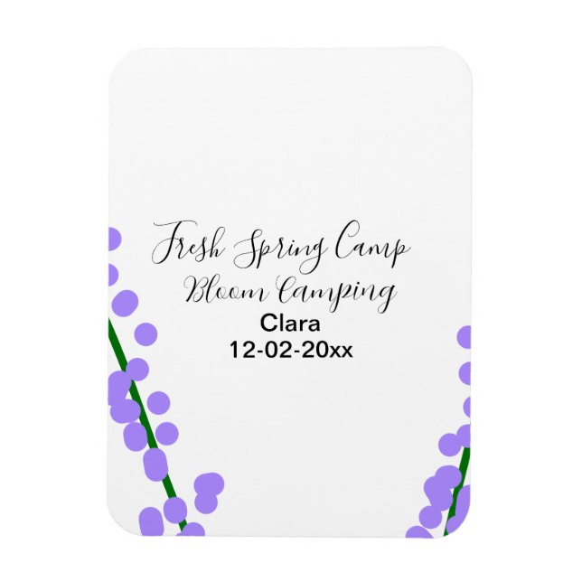 Magnet Flexible Printemps frais camping fleurs de lavande nom date (Vertical)