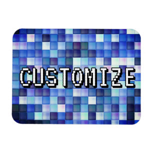 Magnet Flexible Pseudo de joueur personnalisé Blue 8-Bit Pixel Mot
