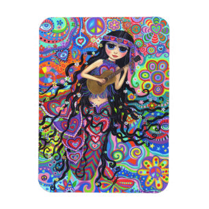 Magnet Flexible Psychédélique Hippie Mermaid Girl Jouant de la gui