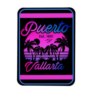 Magnet Flexible Puerto Vallarta Retro Sunset 80s Palm Trees
