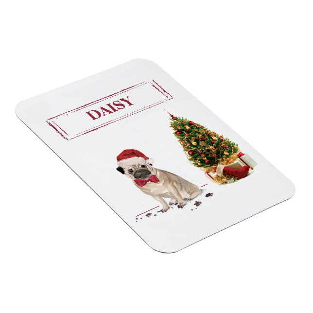 Magnet Flexible Pug drôle de Noël avec arbre (Côté Droit)