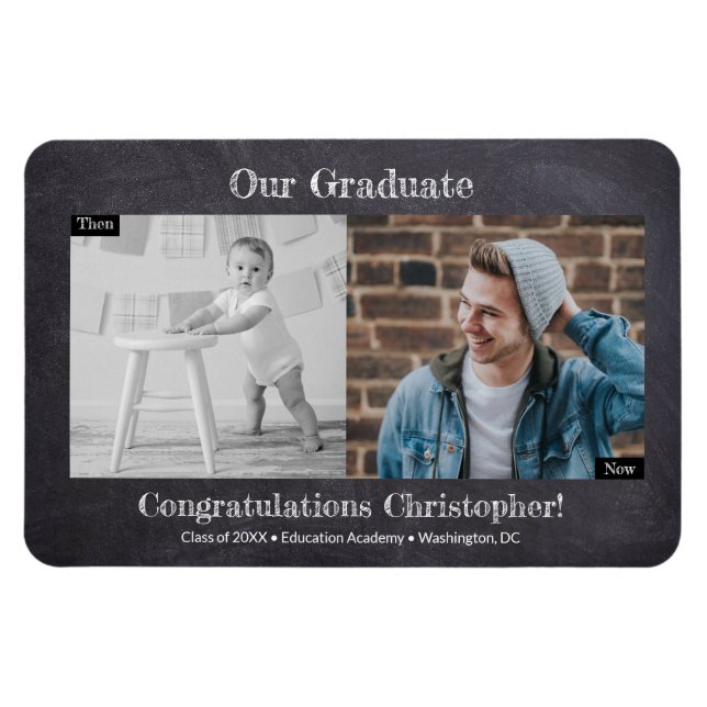 Magnet Flexible Puis et maintenant Graduate Photo Graduate (Horizontal)