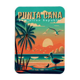 Magnet Flexible Punta Cana DR Retro Flamants roses Souvenir 1950