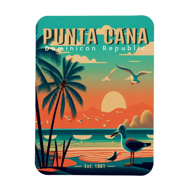 Magnet Flexible Punta Cana DR Retro Flamants roses Souvenir 1950 (Vertical)
