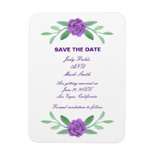 Magnet Flexible Purple Floral Greenery Foliage Save The Date
