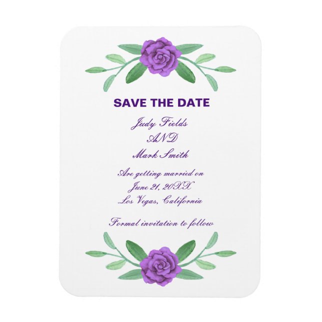 Magnet Flexible Purple Floral Greenery Foliage Save The Date (Vertical)