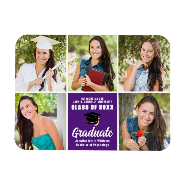 Magnet Flexible Purple Graduate Photo Collage Chic Graduate (Horizontal)