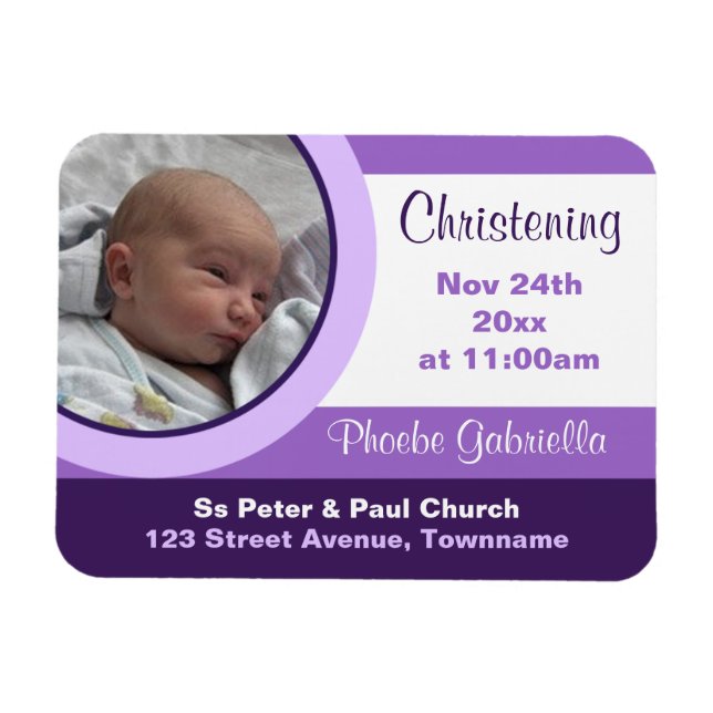 Magnet Flexible Purple Photo Christening/Baptême Aimant Invitation (Horizontal)
