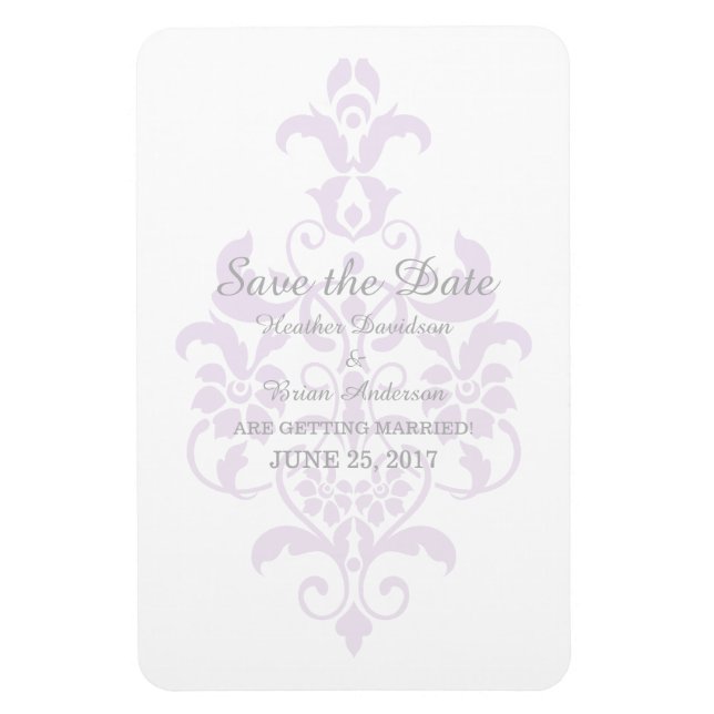 Magnet Flexible Purple Subtle Damask Enregistrer la date Flexi Mag (Vertical)
